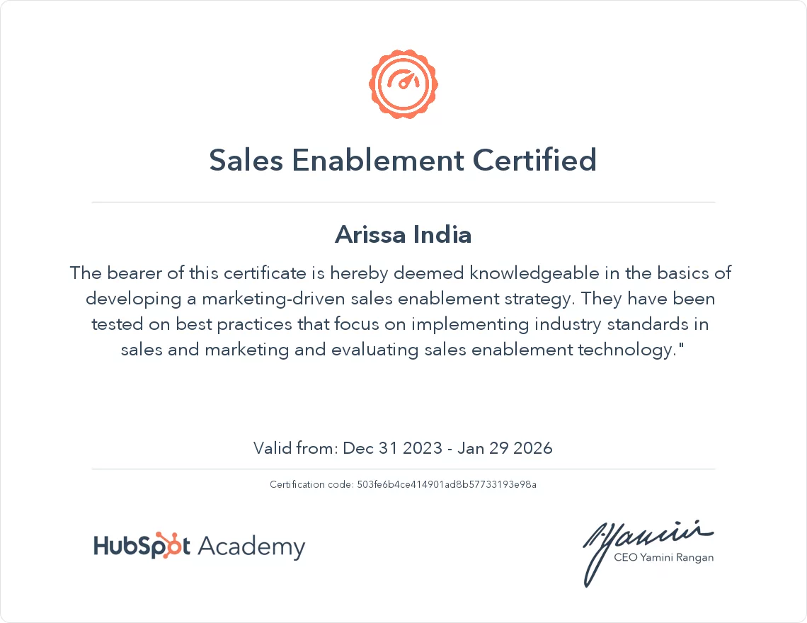 Sales Enablement Certificates